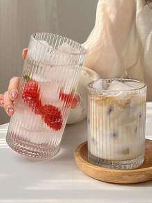 6/1pc Straight Vertical Striped Glass Cup Suitable For Coffee, Latte, Juice, Milk, Fruit Tea In Home