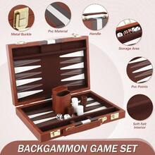 11-Inch Portable Backgammon Set – Classic 2-Player Board Game With Premium Brown Leather Case - Brown - View 4