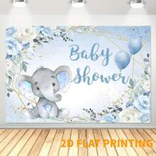 2D 1 件大象主题淋浴背景，蓝色花卉设计淋浴派对背景，蛋糕桌背景，肖像摄影背景
