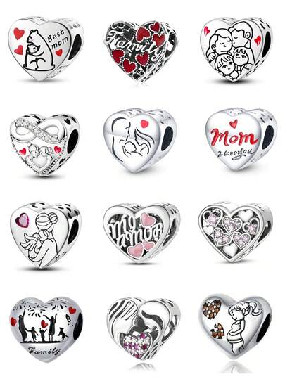 1 件爱心家庭爱心串珠系列爱心妈妈爱心宝宝爱心家庭爱心串珠女士 DIY 手链和项链高级珠宝制作礼物节日系列情人节