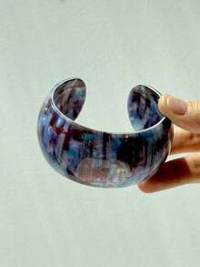 1 件复古黑白条纹几何宽厚树脂 C 形开口手镯，适合女士，适合假期、秋冬季日常佩戴 - 彩色 - 查看 21