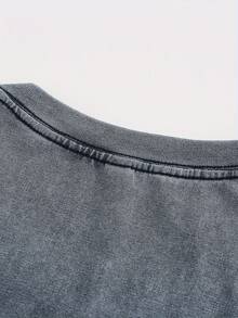 Roost Camo Shield Double-Sided Pattern Print, Fine 230g Washed Old Batik Thickened Pure Cotton T-Shirt, Women's Fashion Casual Premium Pure Cotton T-Shirt, Short Sleeve Round Neck T-Shirt - 灰色的 - 查看 5