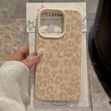 1 件简约皮革纹理白色和棕色豹纹手机壳，个性化兼容 16 Pro Max/15/14 Plus/13/12/11 防水防震防摔防刮 - 彩色 - 查看 2