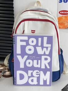 Mochila versátil y sencilla con estampado de letras, mochila escolar de gran capacidad