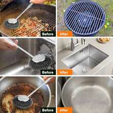 Free ShippingStainless Steel Scrubber With Long Handle HeavyDuty Kitchen Brush For Pots Pans More Includes 3 Extra Scouring Pads + Bonus Cleaning Tools8502 - bạc - Xem 4