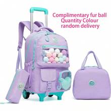 Girls Rolling Backpack Set 3PCS With School Rolling Bag Lunch Box And Pencil Case Perfect For Travel Back To School - Purple X1024F - View 2