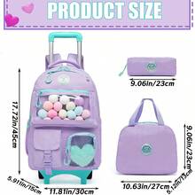 Girls Rolling Backpack Set 3PCS With School Rolling Bag Lunch Box And Pencil Case Perfect For Travel Back To School - Purple X1024F - View 3