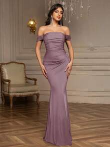 Elisanya Everly L Summer Outfits,Sexy Knitted Stretch Fabric Off-The-Shoulder Pleated Side-Hip Slim Dress Elegant Prom Evening Wedding Guest Dress Suitable For Graduation Ceremony, Dinner Party,Easter