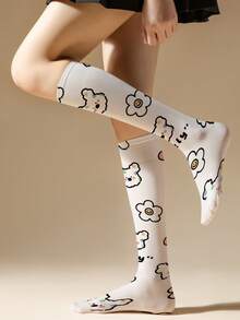 1/2 双女士 50D 花朵图案小腿袜，性感薄款 JK 及膝袜，夏季薄款丝袜，中长袜，水手袜，熊图案可爱时尚袜子，适合日常穿着，适合送礼