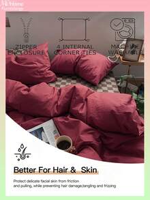 3 件套酒红色超柔软床上用品套装，适合男孩女孩学生宿舍，1 个羽绒被套，2 个枕套，无填充，可机洗 - 酒紅色 - 查看 2