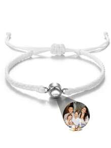 1件定制照片投影手链，不锈钢彩色编织情侣手链，适合男士、女士、情侣、家人，照片留念，节日、母亲节、父亲节、情人节和生日的个性化礼物，黑色、银色、金色，时尚、多彩、复古、简约、中性、休闲、可爱，可定制、个性化、独特，送给他的理想礼物，送给她、男朋友、女朋友、爸爸、妈妈、家人、朋友的理想礼物，适合周年纪念日、生日、毕业典礼、舞会、派对，定制时尚首饰