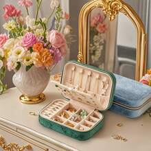 1pc 3 Layers Jewelry Organizer, Velvet Zipper Jewelry Box, Multi-Functional Jewelry Storage Box, Travel Portable Jewelry Organizer For Earrings, Necklaces, Rings, Watches, Hair Accessories, Valentine's Day Gifts, Mother Day Gift For Mom