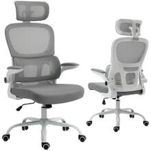 AnneFish Ergonomics Office Chair, Breathable Mesh Chair High Back Office Chair With Headrest Adjustable And Lumbar Support Flip Up Armrests Gaming Chair For Home - Xám - Xem 3