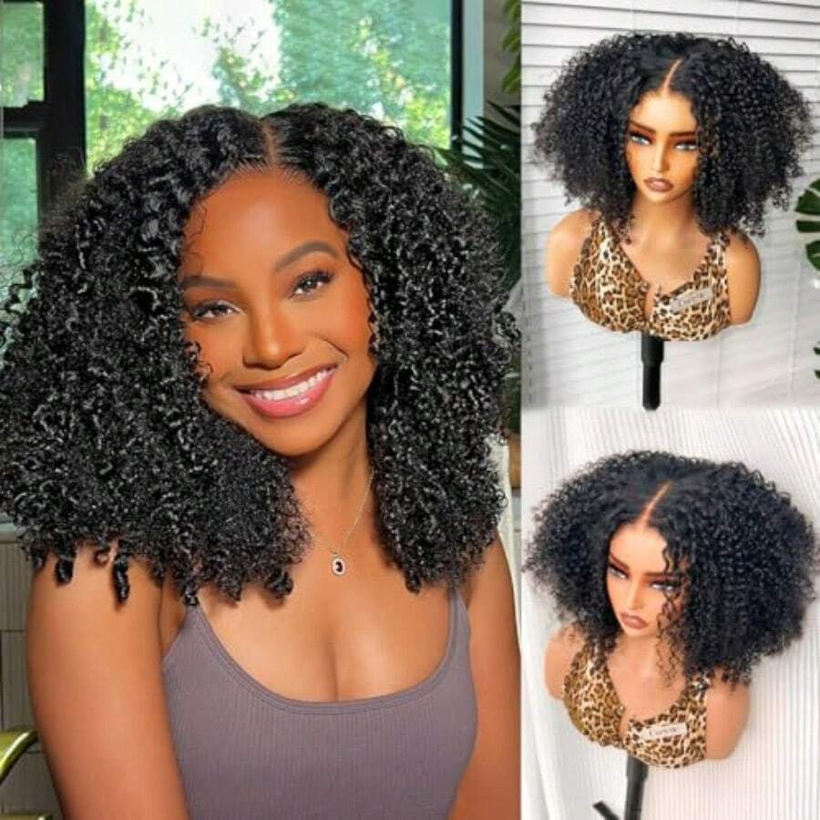 M18 Inch Readye Bob Wig Curly Gluel Wig Black Heat Resistant Synthetic Wig For  Short Curly Band Elastic Band8001 - Black - View 1