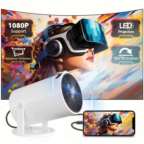 4K Smart Video Projektor, unterstützt 720P Native Video Analyse, Mini Beamer mit automatischer Einstellung, LCD-Anzeige, High Definition USB, kompatibel mit Smartphones, Tablets, Heimkino, Heimkino-Zubehör | High Definition Projektor