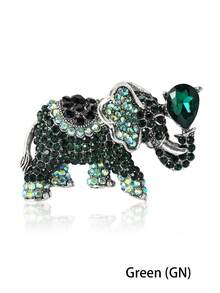Vintage Rhinestones Elephant Brooch - Elegant Crystal Animal Pin For Friends Party/Banquet Gift Accessory Decoration & Good Luck Gifts - The Elephant (1777) - View 8
