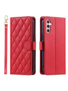 AWQUER 适用于三星Galaxy手机的钱包式翻盖保护套，适用于17E/17Air/16E/16/15/14/13/12/Mini/11 Pro/X/XS Max/XR/8/7/6 Plus/SE（2020/2022款），带信用卡槽，PU皮革材质，国际版，非国内版 - 紅色 - 查看 6