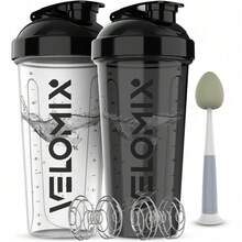 2-Pack 28oz/830ml Premium Shaker Bottles With 4 Stainless Steel Balls - Leakproof  Mixer Cups For Protein, Smoothies & Meal Replacement - Gym, Office, Travel & Home Use - Blue & Clear Combo With Measurement Marks - 刷牙 - 查看 1