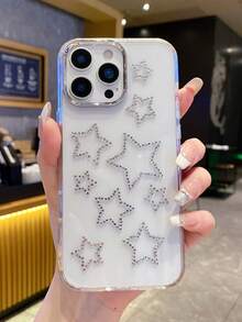 1pc Fashionable Transparent Faux Leather Texture Rhinestone Studded Shockproof Protective Phone Case, Compatible With IPhone 17/17Air/17Pro/17ProMax/16/16Pro/16Plus/16ProMax/16/15/14 Pro Max/13/12/11 - Clear - View 2