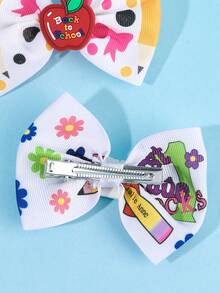 6 Stücke/2 Stücke Set Schulanfang Haarschleifen-Clips, Schulbus-Apfel-Muster Haarspangen, Teenager Erster Schultag Kopfschmuck, Geschenk für neue Schüler, Teenager Haaraccessoires - Verschiedenfarbig - Übersicht 7