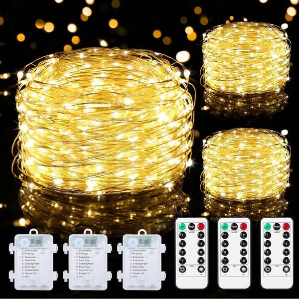 1pc LED Outdoor Water Proof Fairy Lights String Lights, 32.8 Ft 100 LED Flashing Lights With Remote Control Timer Silver Wire Light, Mini String Light, Battery Powered For Bedroom, Christmas Tree, Party , DIY, Wedding, Indoor Outdoor(Warm White)