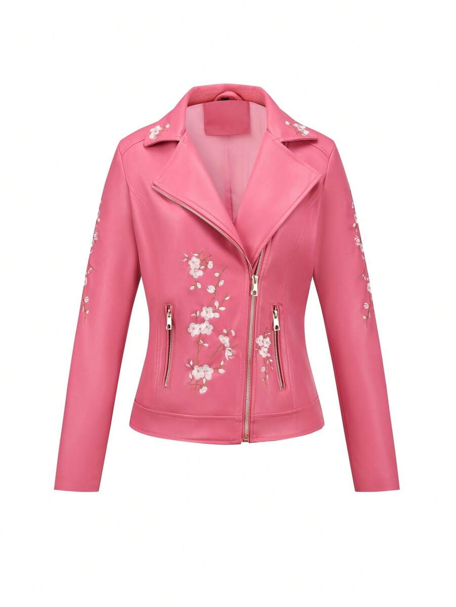 Women's Vintage PU Locomotive Jacket (Embroidered) - The Perfect Jacket For Everyday Casual Wear, Both Elegant And Stylish For The Spring And Fall Seasons