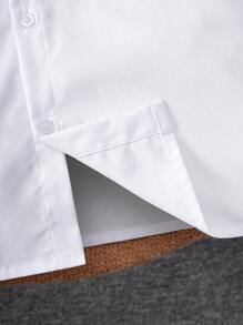 经典休闲学院风格白色长袖衬衫，适合男孩 - 派对、表演、选美等正式活动。 - 白色 - 查看 8