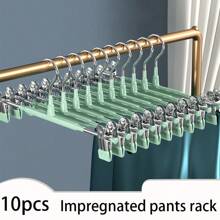 10 件无缝防滑裤架，节省空间的夹式衣架，适用于牛仔裤和长裤，衣服和裤子夹，适用于各种短裤和休闲裤，耐用 - 适用于儿童房和托儿所的存储和整理