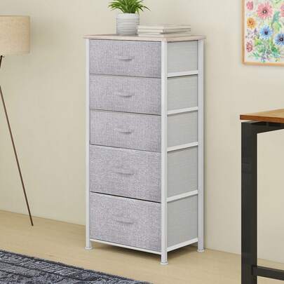 BALCONERA Chest Of Drawers, 5 Drawers With Handles, Space-Saving Bedroom Cabinet With Steel Frame, Fabric Dresser & Wood Top, Storage Unit For Bedroom, Living Room