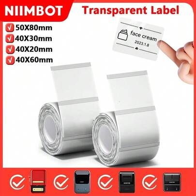  Giấy nhãn nhiệt trong suốt Niimbot tự dính chống thấm nước cho máy in di động Niimbot B1 B21 Mini dùng cho văn phòng và gia đình