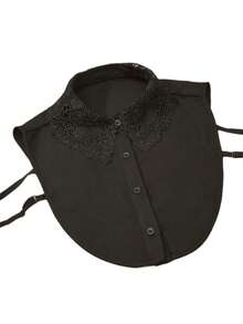 1pc Embroidered Lace Trim Sweatshirt Stage Style Chiffon Faux Collar - Black - View 17