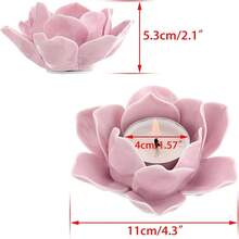 4.5 Inch Ceramic Lotus Flower Tea Light Holder Lotus Petals Candle Holder Candlestick Votive Flower Tealight Candle Holder Candle Lamps Holder With Gift Box For Home Decor Wedding Party Pink SK LZ - Pink - View 3