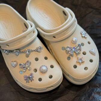 10pcs Metal Butterfly, Rhinestone, Pearl, Star Shaped Shoe Decorations, Fashionable Retro Baroque Charm Suitable For Beach Shoes, Sandals