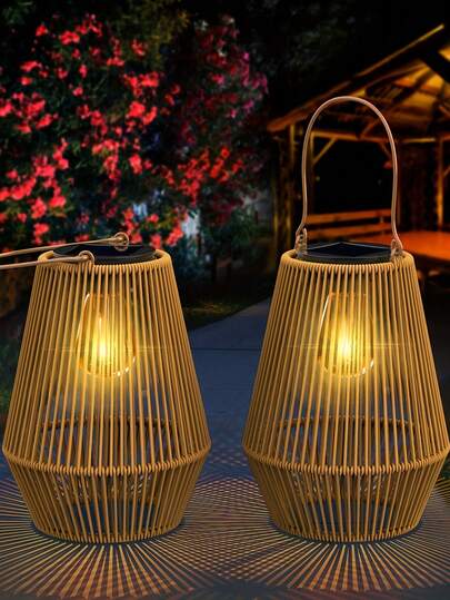 1pc Solar Powered Lantern Light, Warm Tone Solar Rattan Lantern, LED Outdoor Solar Lamp, Tabletop Light, Suitable For Yard, Patio, Porch, Trees, Lawn, Pathway, Ideal Decoration Lighting For Birthday, Party, Holiday, New Year And Ramadan, Great Gift For Family And Friends