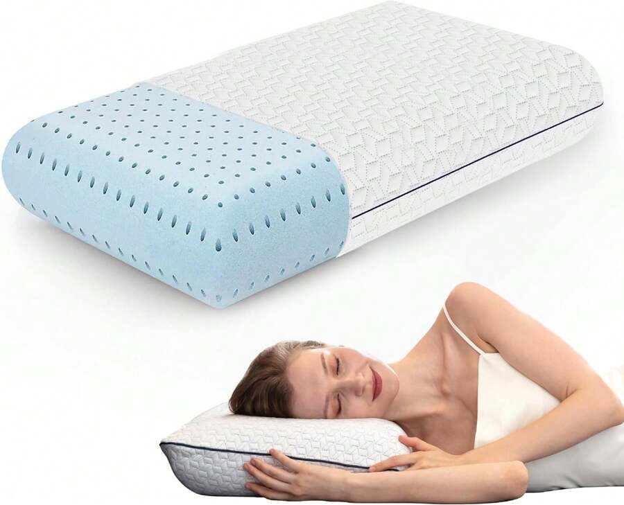 Standard Size Gel Memory Foam Pillow - Ventilated, Orthopedic, Bed Pillow, Cooling, With Viscose Made From Bamboo Cover - Essential For College Dorms,8644183