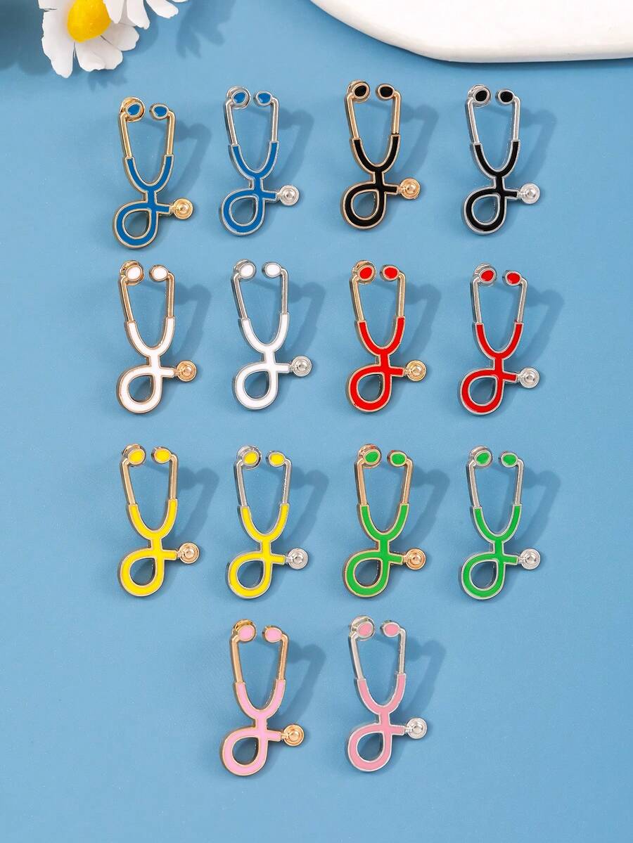 Bộ 14 chiếc ghim cài áo thiết kế ống nghe hoạt hình và nhiều màu sắc, huy hiệu bác sĩ bí ẩn y khoa sáng tạo, phụ kiện trang trí bằng kim loại, phụ kiện văn phòng, áo sơ mi, áo khoác, trang sức, Giáng sinh, Halloween, ghim quần áo, quà tặng giáo viên dễ thương, phụ kiện Halloween, ngày nhà giáo