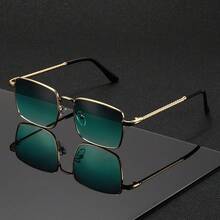 1 副男女款复古不对称镜框时尚眼镜 - 金色金属镜框，渐变镜片，轻巧时尚，适合休闲佩戴，日常佩戴，装饰镜片