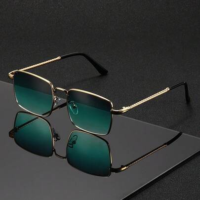 1 副男女款复古不对称镜框时尚眼镜 - 金色金属镜框，渐变镜片，轻巧时尚，适合休闲佩戴，日常佩戴，装饰镜片