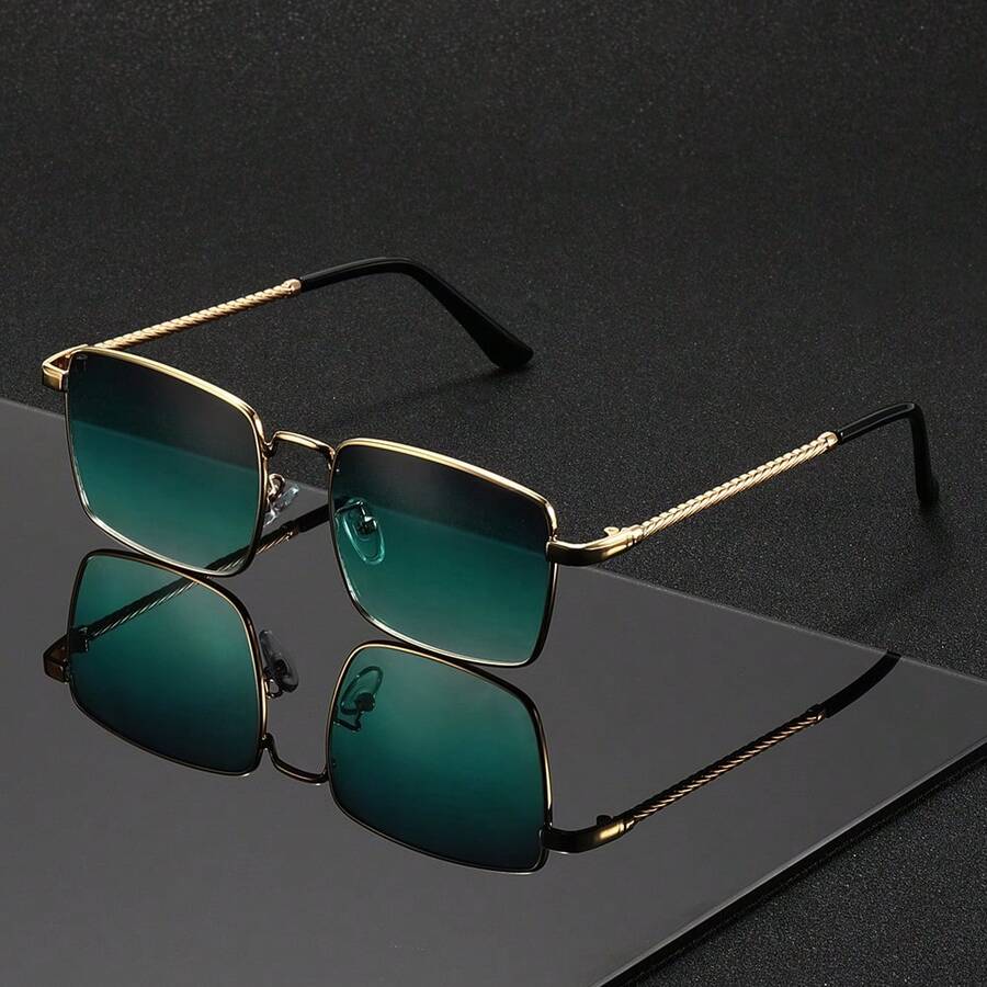 1 副男女款复古不对称镜框时尚眼镜 - 金色金属镜框，渐变镜片，轻巧时尚，适合休闲佩戴，日常佩戴，装饰镜片