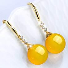 Exquisite Ball Shape Long Earrings Multicolor Agate Beads Drop Earrings Rhinestone Temperament Ear Hook Ear Jewelry Wedding Party Gift - Đỏ - Xem 3