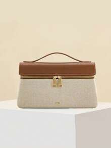 New Fashion Versatile Solid Color PU Patchwork Handbag, Zipper Closure Design, Letter Graphic Decor, Elegant Ladies Wallet, Handbag/Box Bag, Business Commuter Bag, Travel Holiday Essential, Suitable For Travel, Shopping, Commuting, Holiday, Women Gift