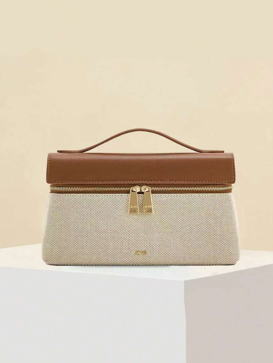 New Fashion Versatile Solid Color PU Patchwork Handbag, Zipper Closure Design, Letter Graphic Decor, Elegant Ladies Wallet, Handbag/Box Bag, Business Commuter Bag, Travel Holiday Essential, Suitable For Travel, Shopping, Commuting, Holiday, Women Gift