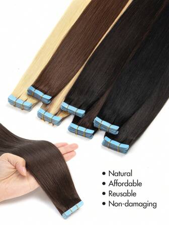 #4 20pcs/30g Chocolate Brown Straight Tape In Hair Extensions Dark Brown Brazilian Virgin Hair Extensions Easy To Wear Suitable For Music Festival Party All Special Occasions