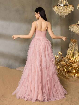 Alisa&Leo 优雅细肩带青少年礼服，搭配结构紧身胸衣和多层薄纱 A 字裙 - 适合舞会、毕业典礼、返校舞会、晚宴和选美活动的永恒设计