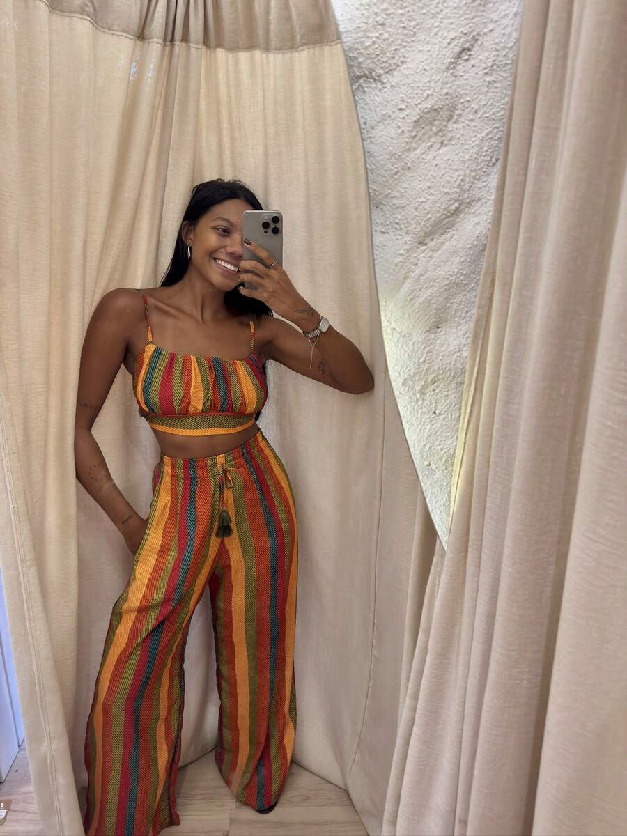 Striped Viscose Printed Pantaloons Night Travel Formal And Evening Holiday Daily Summer - 列印 - 查看 1