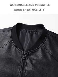 运动户外秋装防风防水外套推荐男士上衣运动服狩猎骑行日常休闲PU皮大衣、羊毛 - 黑色 - 查看 5