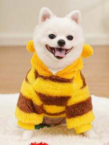 Comfortable Bee Theme Pet Hoodie - Small Dog Cat Fleece Clothing For Winter, Warm Pullover With Leash Hole, Dog Hooded Sweatshirt