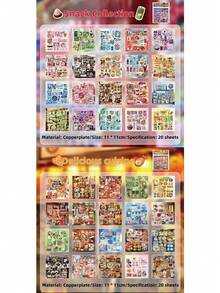 Sổ dán hình phong cách Nhật Bản cổ điển - 20 tờ với họa tiết đồ ăn ngon và thú cưng dễ thương, thích hợp cho nhật ký, ốp điện thoại, bình nước - Acrylic tự dán, kết cấu nhựa, trang trí nhật ký thiết kế Bento dễ thương, có thể tái sử dụng, đồ dùng học tập, trở lại trường - Nhiều màu - Xem 16