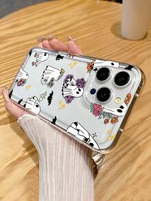 Halloween Theme Phone Case - Ghosts, Bats, Cute Floral Cartoon Style Transparent Air Cushion Full Coverage Anti-Slip Soft Phone Case, Compatible With IPhone 13, 15, 16 Pro Max, IPhone 16, IPhone 14, IPhone 16 Plus, Galaxy Phones Waterproof Shockproof Anti-Fall Scratch Resistant - Multicolor - View 6