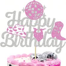 1 件女牛仔蛋糕装饰、生日快乐蛋糕装饰、西部女牛仔主题蛋糕装饰、BB 淋浴蛋糕装饰、女性女牛仔生日快乐派对用品 - 彩色 - 查看 14